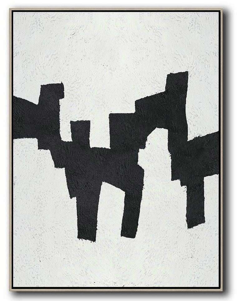 Extra Large Textured Painting On Canvas,Black And White Minimal Painting On Canvas - Lounge Room Decor